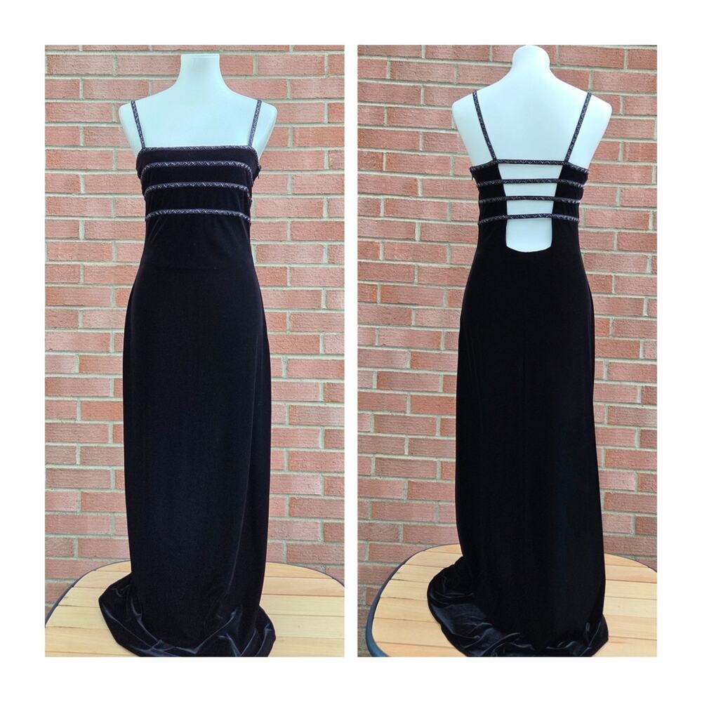 Reggio Vintage Velvet Cutout Maxi Dress Beaded Open Back Size 6 90s
